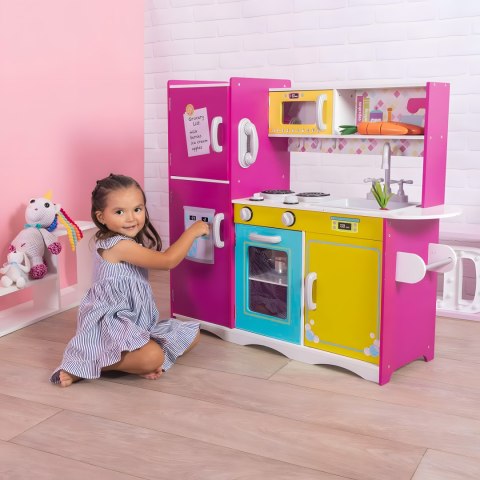 Duża drewniana kuchnia dla dzieci kolorowa otwierana lodówka piekarnik mikrofalówka ECOTOYS Duża drewniana kuchnia dla dzieci kolorowa otwierana lodówka piekarnik mikrofalówka ECOTOYS