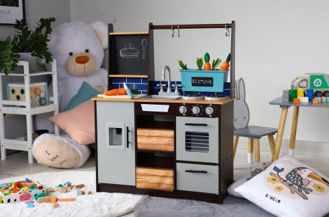 Duża drewniana kuchnia dla dzieci z warzywniakiem i akcesoriami ECOTOYS Duża drewniana kuchnia dla dzieci z warzywniakiem i akcesoriami ECOTOYS