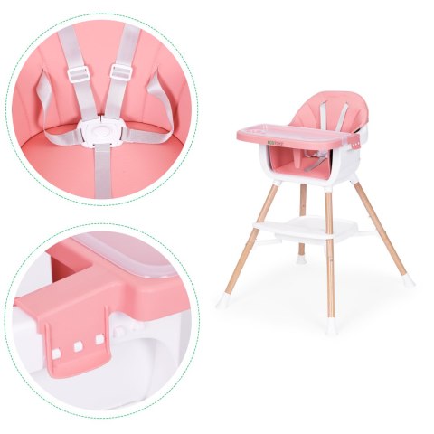 Fotelik krzesełko do karmienia dzieci 2w1 różowy ECOTOYS Fotelik krzesełko do karmienia dzieci 2w1 różowy ECOTOYS