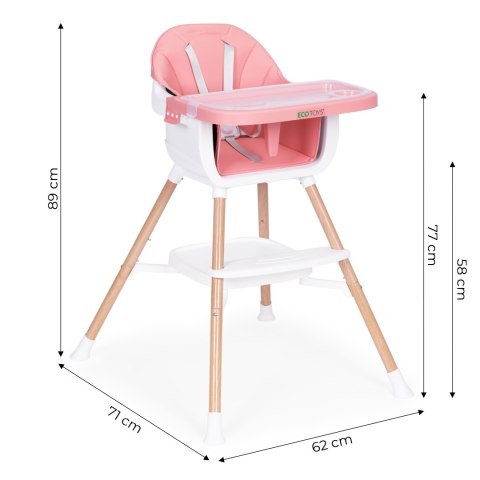 Fotelik krzesełko do karmienia dzieci 2w1 różowy ECOTOYS Fotelik krzesełko do karmienia dzieci 2w1 różowy ECOTOYS