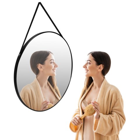 Okrągłe lustro ścienne 80 cm wiszące na pasku nowoczesne czarna rama ModernHome Okrągłe lustro ścienne 80 cm wiszące na pasku nowoczesne czarna rama ModernHome