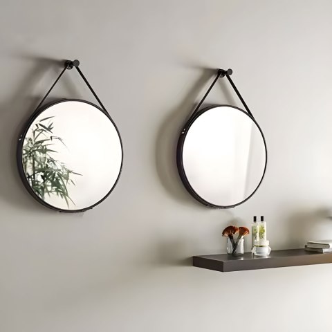Okrągłe lustro ścienne 80 cm wiszące na pasku nowoczesne czarna rama ModernHome Okrągłe lustro ścienne 80 cm wiszące na pasku nowoczesne czarna rama ModernHome