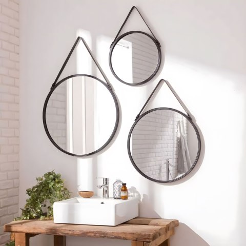 Okrągłe lustro ścienne 80 cm wiszące na pasku nowoczesne czarna rama ModernHome Okrągłe lustro ścienne 80 cm wiszące na pasku nowoczesne czarna rama ModernHome