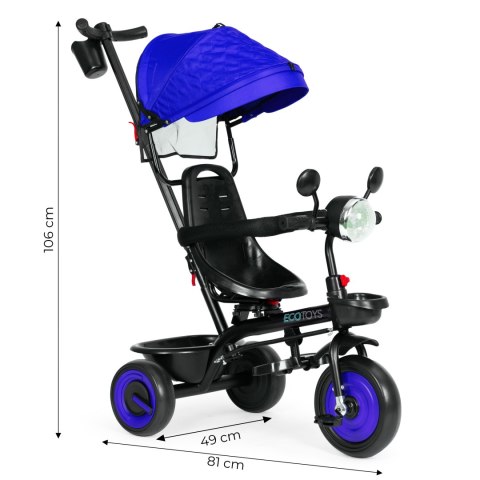 Rowerek trójkołowy dla dzieci spacerówka 3w1 obracane siedzisko daszek niebieski ECOTOYS Rowerek trójkołowy dla dzieci spacerówka 3w1 obracane siedzisko daszek niebieski ECOTOYS