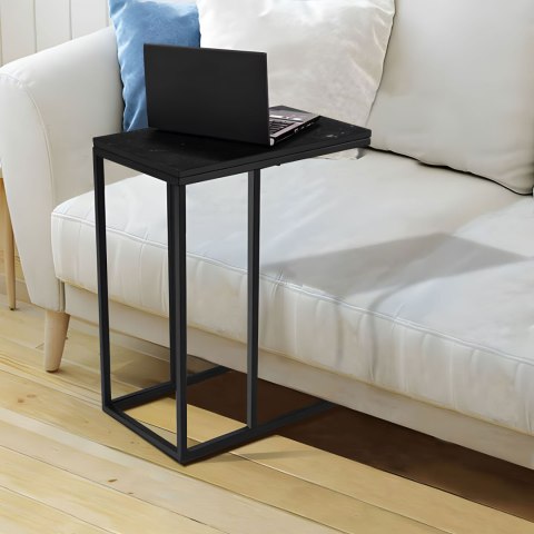 Stolik boczny pod laptopa kawowy w kształcie litery C marmur czarny ModernHome Stolik boczny pod laptopa kawowy w kształcie litery C marmur czarny ModernHome