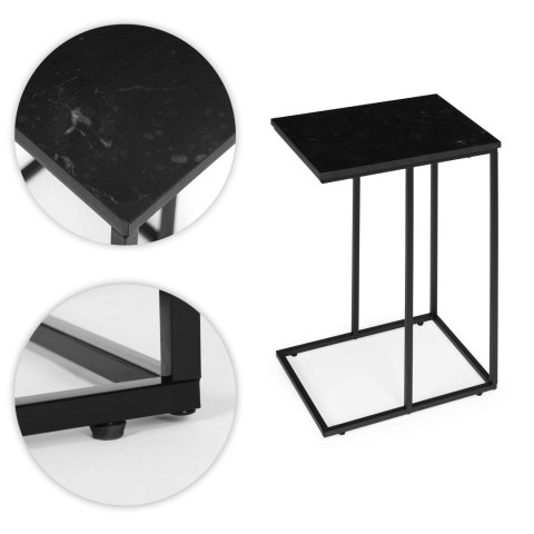 Stolik boczny pod laptopa kawowy w kształcie litery C marmur czarny ModernHome Stolik boczny pod laptopa kawowy w kształcie litery C marmur czarny ModernHome