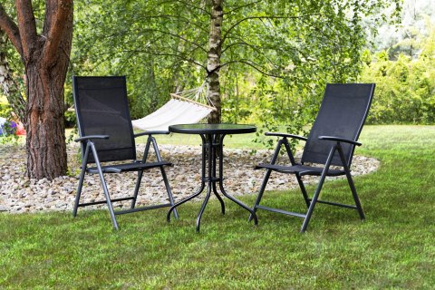 Stolik ogrodowy okrągły 80 cm na taras ogród balkon szkło hartowane otwór na parasol MultiGarden Stolik ogrodowy okrągły 80 cm na taras ogród balkon szkło hartowane otwór na parasol MultiGarden