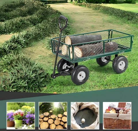 Wózek transportowy ogrodowy 200 kg otwierane burty duże pompowane koła MultiGarden Wózek transportowy ogrodowy 200 kg otwierane burty duże pompowane koła MultiGarden