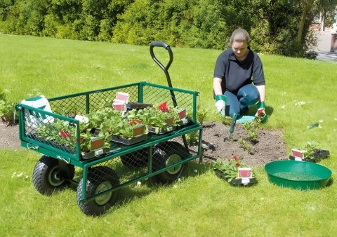 Wózek transportowy ogrodowy 200 kg otwierane burty duże pompowane koła MultiGarden Wózek transportowy ogrodowy 200 kg otwierane burty duże pompowane koła MultiGarden