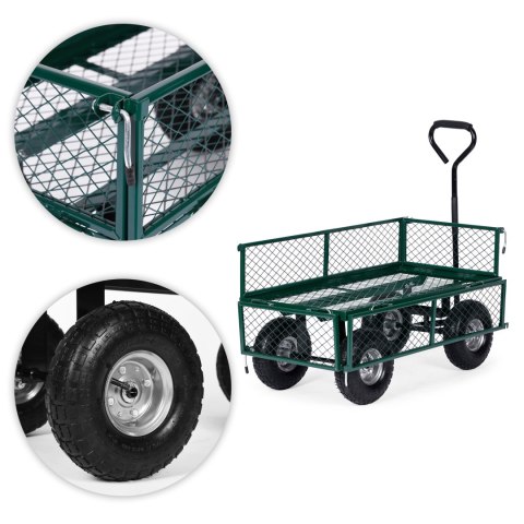 Wózek transportowy ogrodowy 200 kg otwierane burty duże pompowane koła MultiGarden Wózek transportowy ogrodowy 200 kg otwierane burty duże pompowane koła MultiGarden