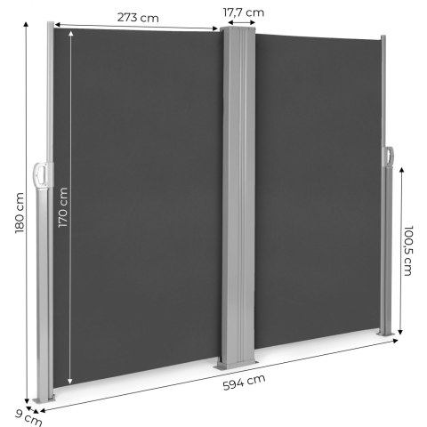 Podwójna markiza 300x300x180 cm przeciwsłoneczna boczna parawan roleta antracyt MultiGarden Podwójna markiza 300x300x180 cm przeciwsłoneczna boczna parawan roleta antracyt MultiGarden