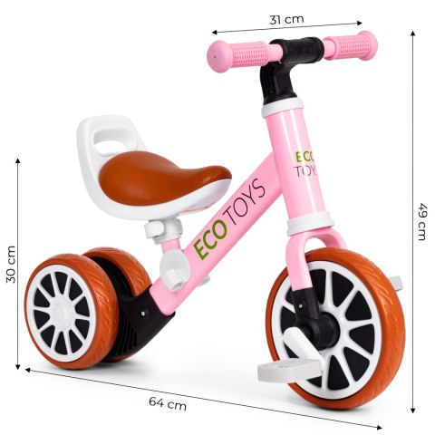 Rowerek trójkołowy biegowy z pedałami 2w1 różowy ECOTOYS Rowerek trójkołowy biegowy z pedałami 2w1 różowy ECOTOYS