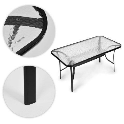 Stół ogrodowy 160x90 cm szkło hartowane duży blat na taras ogród otwór na parasol MultiGarden Stół ogrodowy 160x90 cm szkło hartowane duży blat na taras ogród otwór na parasol MultiGarden