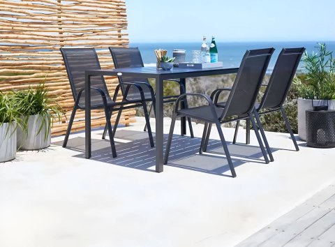 Zestaw komplet 4 krzeseł ogrodowych na taras balkon czarne MultiGarden Zestaw komplet 4 krzeseł ogrodowych na taras balkon czarne MultiGarden