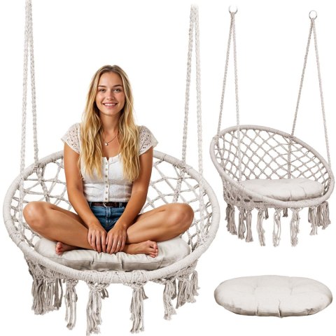 Fotel ogrodowy wiszący huśtawka BOHO beżowy Fotel ogrodowy wiszący huśtawka BOHO beżowy