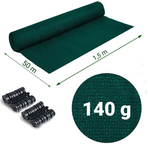 Siatka cieniująca 1,5x50m 140g/m2 + 50 zacisków zielona Siatka cieniująca 1,5x50m 140g/m2 + 50 zacisków zielona