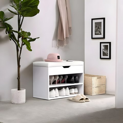 Szafka na buty z otwieranym siedziskiem 2 półki biała ModernHome Szafka na buty z otwieranym siedziskiem 2 półki biała ModernHome