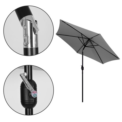 Duży parasol ogrodowy skośny łamany z korbą 6 żeber szary 270 cm MultiGarden Duży parasol ogrodowy skośny łamany z korbą 6 żeber szary 270 cm MultiGarden
