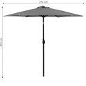 Duży parasol ogrodowy skośny łamany z korbą 6 żeber szary 270 cm MultiGarden
