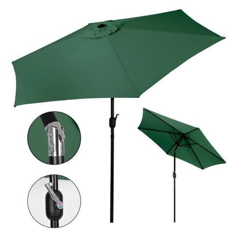 Duży parasol ogrodowy skośny łamany z korbą 6 żeber zielony 270 cm MultiGarden Duży parasol ogrodowy skośny łamany z korbą 6 żeber zielony 270 cm MultiGarden