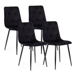 Komplet 4 krzeseł krzesło pikowane welurowe do jadalni i salonu czarne ModernHome