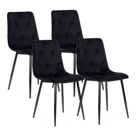 Komplet 4 krzeseł krzesło pikowane welurowe do jadalni i salonu czarne ModernHome Komplet 4 krzeseł krzesło pikowane welurowe do jadalni i salonu czarne ModernHome
