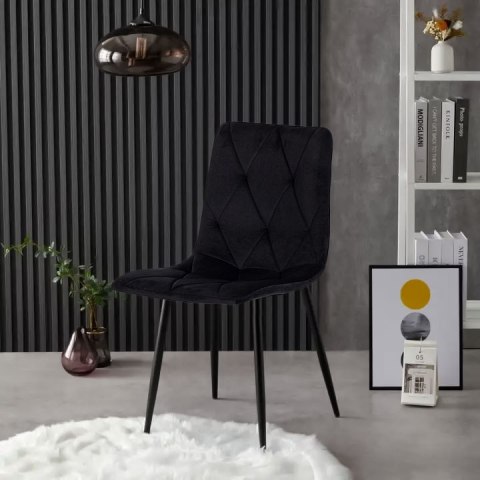 Komplet 4 krzeseł krzesło pikowane welurowe do jadalni i salonu czarne ModernHome Komplet 4 krzeseł krzesło pikowane welurowe do jadalni i salonu czarne ModernHome