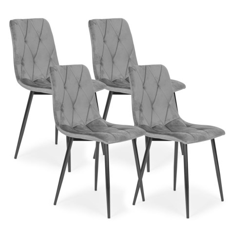 Komplet 4 krzeseł krzesło pikowane welurowe do jadalni i salonu szare ModernHome Komplet 4 krzeseł krzesło pikowane welurowe do jadalni i salonu szare ModernHome