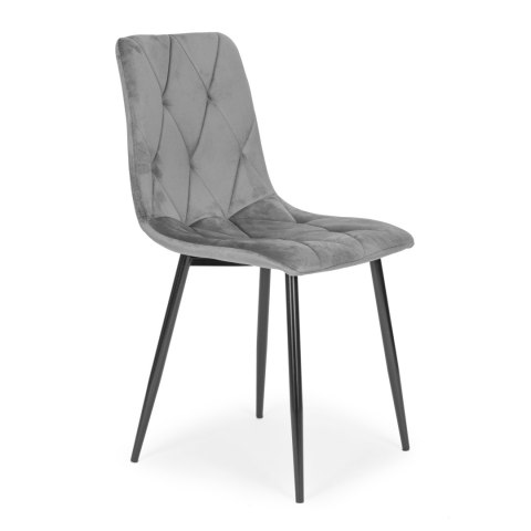 Komplet 4 krzeseł krzesło pikowane welurowe do jadalni i salonu szare ModernHome Komplet 4 krzeseł krzesło pikowane welurowe do jadalni i salonu szare ModernHome