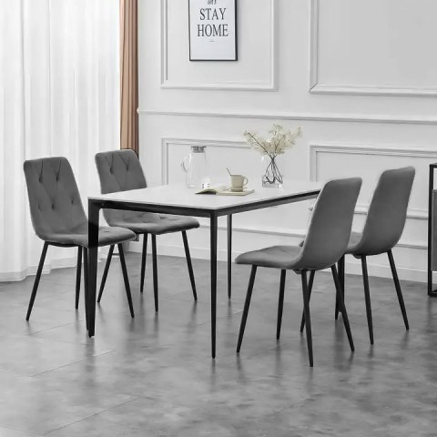 Komplet 4 krzeseł krzesło pikowane welurowe do jadalni i salonu szare ModernHome Komplet 4 krzeseł krzesło pikowane welurowe do jadalni i salonu szare ModernHome