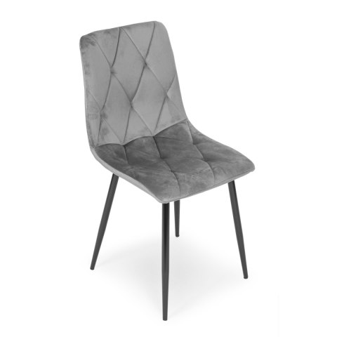 Komplet 4 krzeseł krzesło pikowane welurowe do jadalni i salonu szare ModernHome Komplet 4 krzeseł krzesło pikowane welurowe do jadalni i salonu szare ModernHome