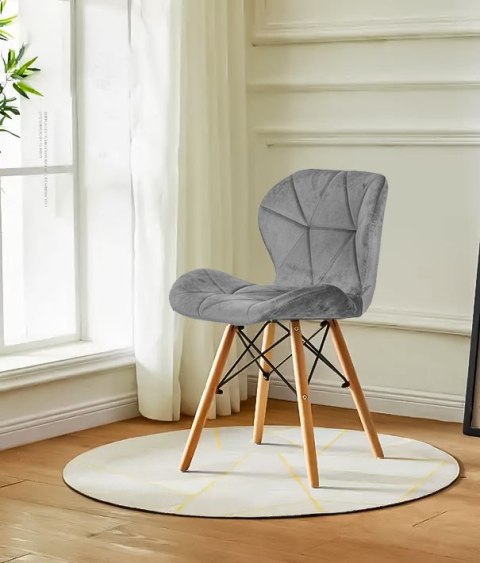 Komplet 4 krzeseł welurowych do jadalni i salonu szare ModernHome Komplet 4 krzeseł welurowych do jadalni i salonu szare ModernHome