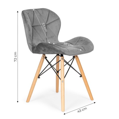Komplet 4 krzeseł welurowych do jadalni i salonu szare ModernHome Komplet 4 krzeseł welurowych do jadalni i salonu szare ModernHome