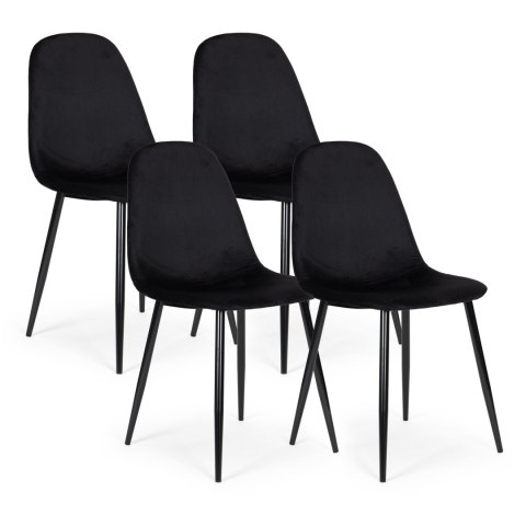 Komplet 4 krzeseł welurowych krzesło do jadalni i salonu czarne ModernHome Komplet 4 krzeseł welurowych krzesło do jadalni i salonu czarne ModernHome