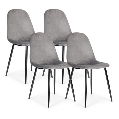 Komplet 4 krzeseł welurowych krzesło do jadalni i salonu szare ModernHome Komplet 4 krzeseł welurowych krzesło do jadalni i salonu szare ModernHome