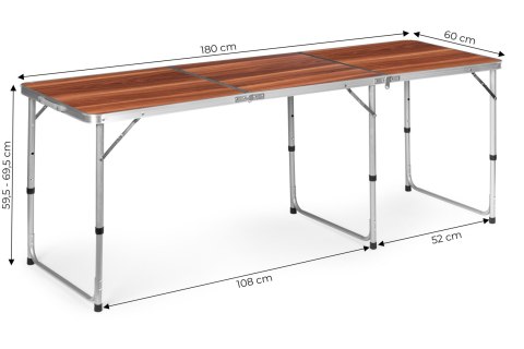 Stolik turystyczny stół składany kemping brązowy blat 180x60 cm MultiGarden Stolik turystyczny stół składany kemping brązowy blat 180x60 cm MultiGarden