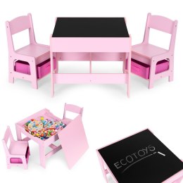 Zestaw mebli dla dzieci stolik + 2 krzesła tablica kredowa różowy ECOTOYS