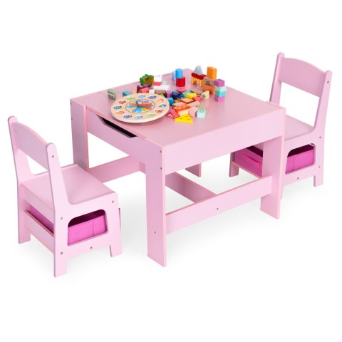 Zestaw mebli dla dzieci stolik + 2 krzesła tablica kredowa różowy ECOTOYS Zestaw mebli dla dzieci stolik + 2 krzesła tablica kredowa różowy ECOTOYS