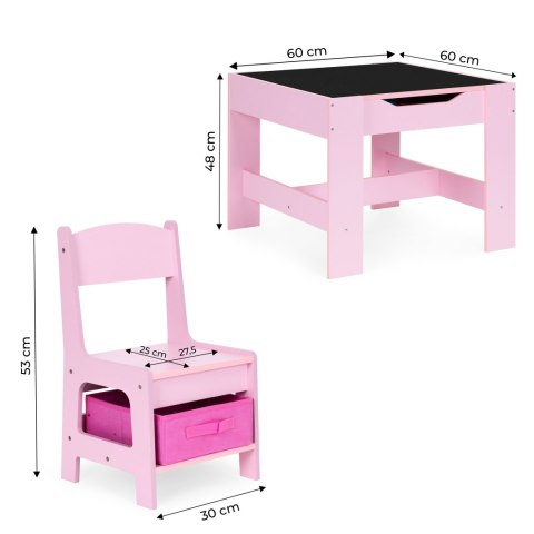 Zestaw mebli dla dzieci stolik + 2 krzesła tablica kredowa różowy ECOTOYS Zestaw mebli dla dzieci stolik + 2 krzesła tablica kredowa różowy ECOTOYS
