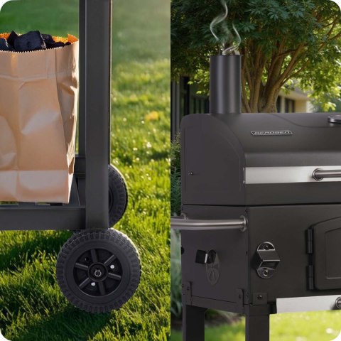 Grill węglowy na ogród działkę duży ruszt termometr komin kółka solidny Grill węglowy na ogród działkę duży ruszt termometr komin kółka solidny