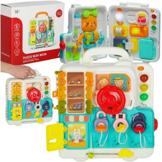 Tablica manipulacyjna sensoryczna montessori walizka pokrętła miś XXL światło dźwięk