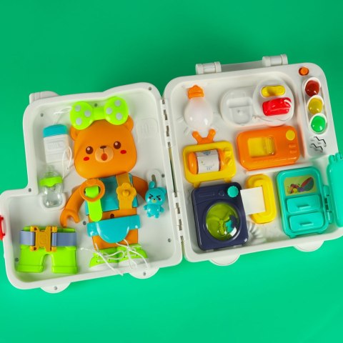 Tablica manipulacyjna sensoryczna montessori walizka pokrętła miś XXL światło dźwięk Tablica manipulacyjna sensoryczna montessori walizka pokrętła miś XXL światło dźwięk