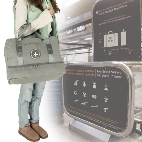 Torba podróżna bagaż podręczny do samolotu podróżna turystyczna pojemna uchwyt kieszenie 39x18x30 szara Torba podróżna bagaż podręczny do samolotu podróżna turystyczna pojemna uchwyt kieszenie 39x18x30 szara
