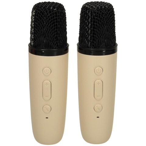 Zestaw do karaoke 2 mikrofony + głośnik przenośny BLUETOOTH USB LED beżowy Zestaw do karaoke 2 mikrofony + głośnik przenośny BLUETOOTH USB LED beżowy