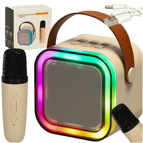 Zestaw do karaoke mikrofon + głośnik przenośny BLUETOOTH USB LED beżowy Zestaw do karaoke mikrofon + głośnik przenośny BLUETOOTH USB LED beżowy