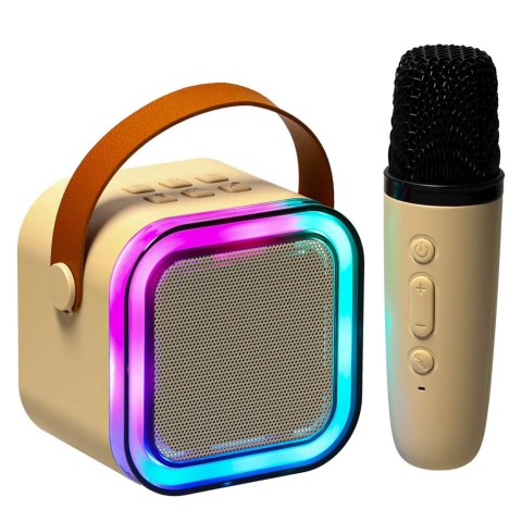 Zestaw do karaoke mikrofon + głośnik przenośny BLUETOOTH USB LED beżowy Zestaw do karaoke mikrofon + głośnik przenośny BLUETOOTH USB LED beżowy