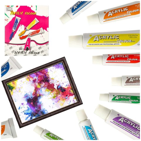 Farby akrylowe w tubkach tubce duży zestaw 12 ml x 24 kolory Farby akrylowe w tubkach tubce duży zestaw 12 ml x 24 kolory