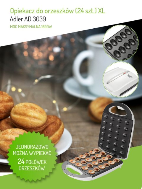 Opiekacz do orzeszków Adler AD 3039 forma do ciastek elektryczna 24 szt. XL 1600W Opiekacz do orzeszków Adler AD 3039 forma do ciastek elektryczna 24 szt. XL 1600W