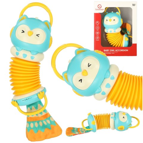 Harmonia akordeon zabawka sensoryczna dla dzieci sowa niebieska grająca LED 30cm Harmonia akordeon zabawka sensoryczna dla dzieci sowa niebieska grająca LED 30cm