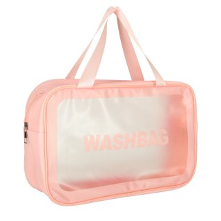 Kosmetyczka podróżna przezroczysta transparentna wodoodporna organizer do samolotu 3 sztuki różowa